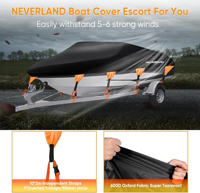 NEVERLAND Boat Cover Waterproof Heavy Duty Marine Grade Polyester Canvas Trailerable Boat Cover Fits V Shape/V-Hull and Tri-Hull Runabouts,Pro-STYL,Bass Boat Length 16-18.5ft, Beam Width up to 94" - Image 5